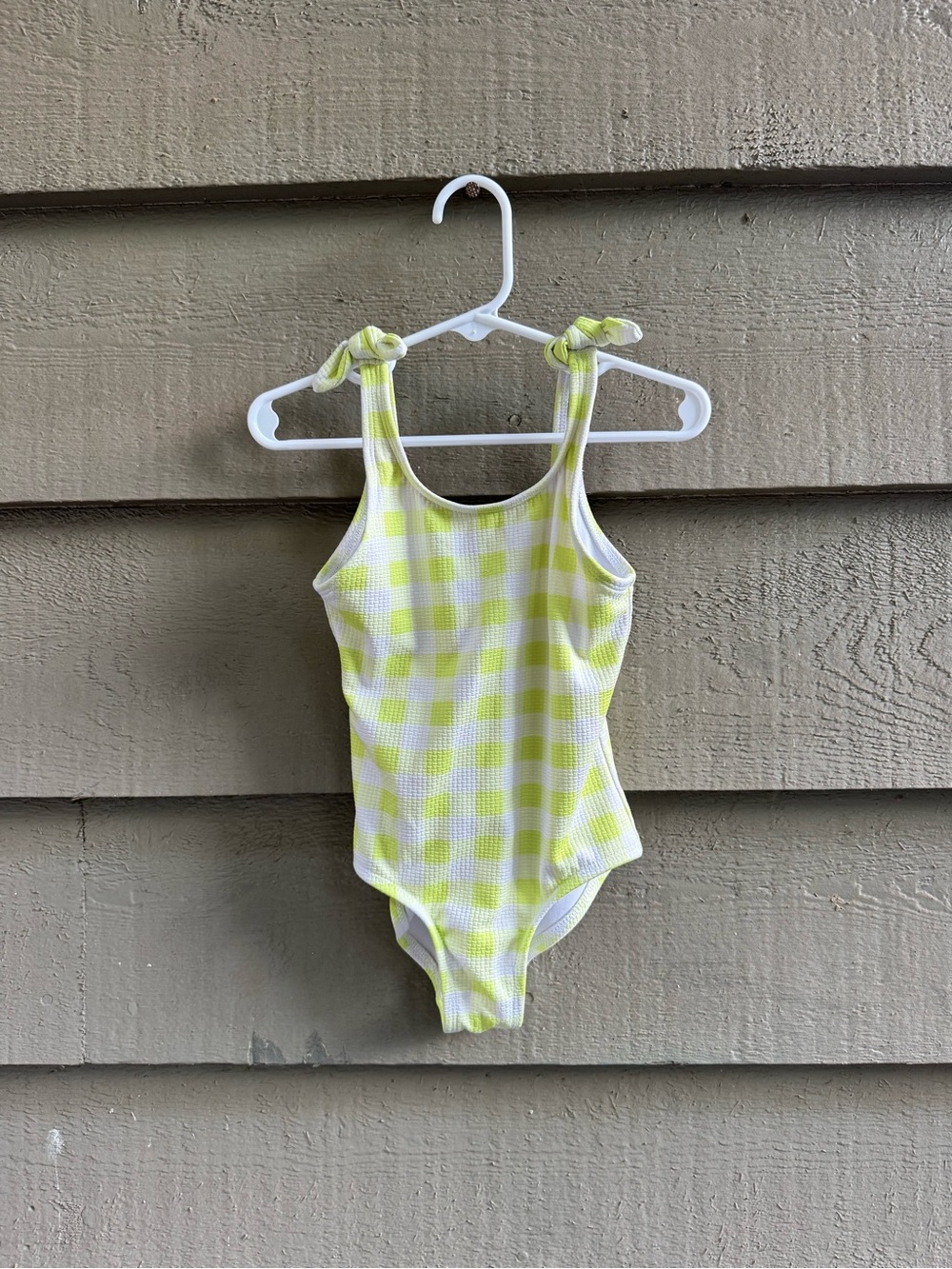 Cat & Jack Lime and White Gingham Tie-Shoulder One-Piece Swimsuit